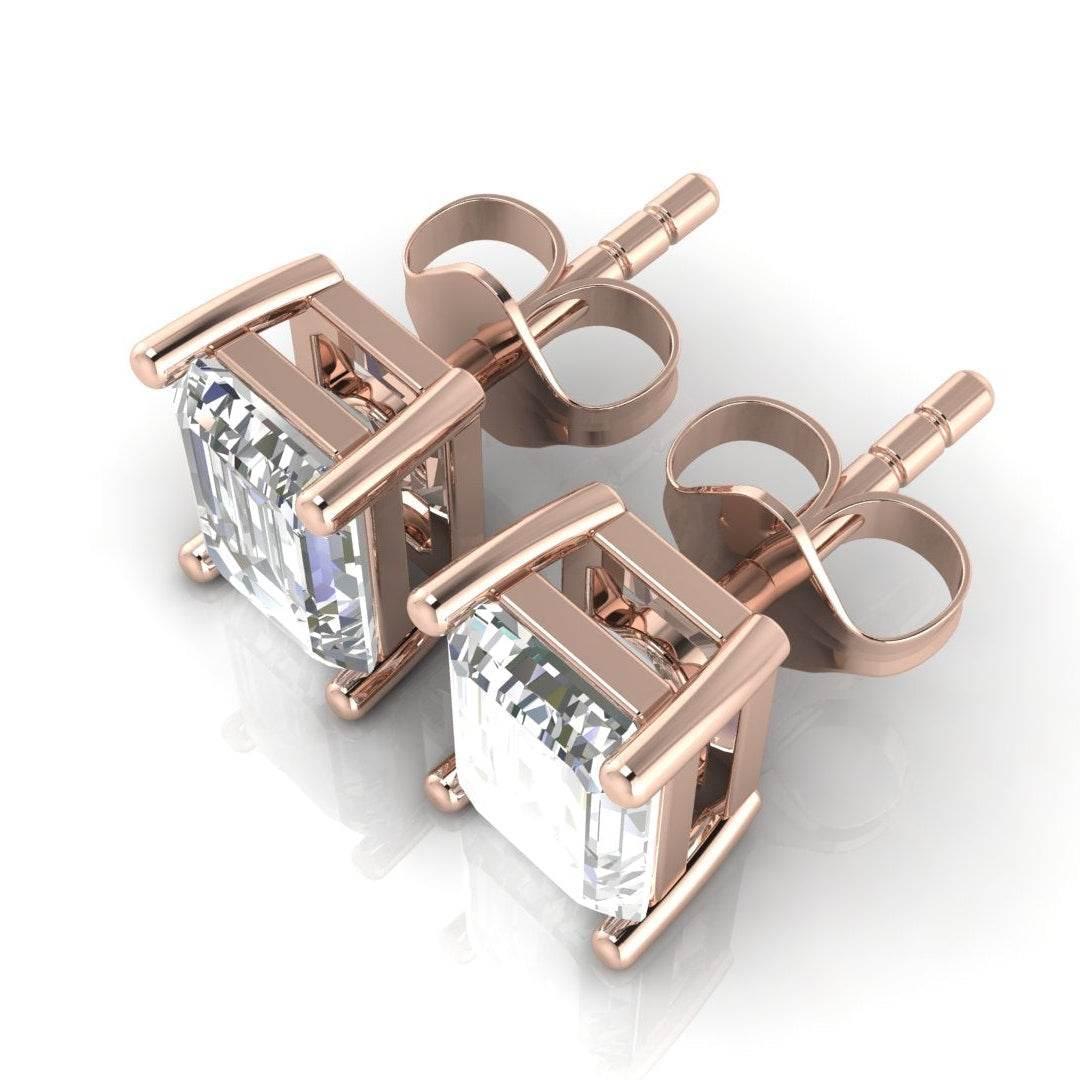 Jiya Emerald Cut Lab Grown Diamond Solitaire Earrings in Gold - Jewelslane