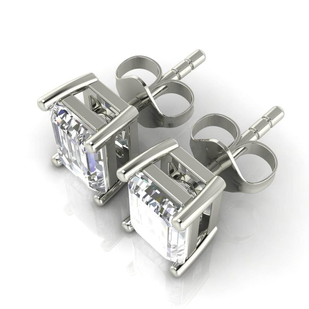 Jiya Emerald Cut Lab Grown Diamond Solitaire Earrings in Gold - Jewelslane