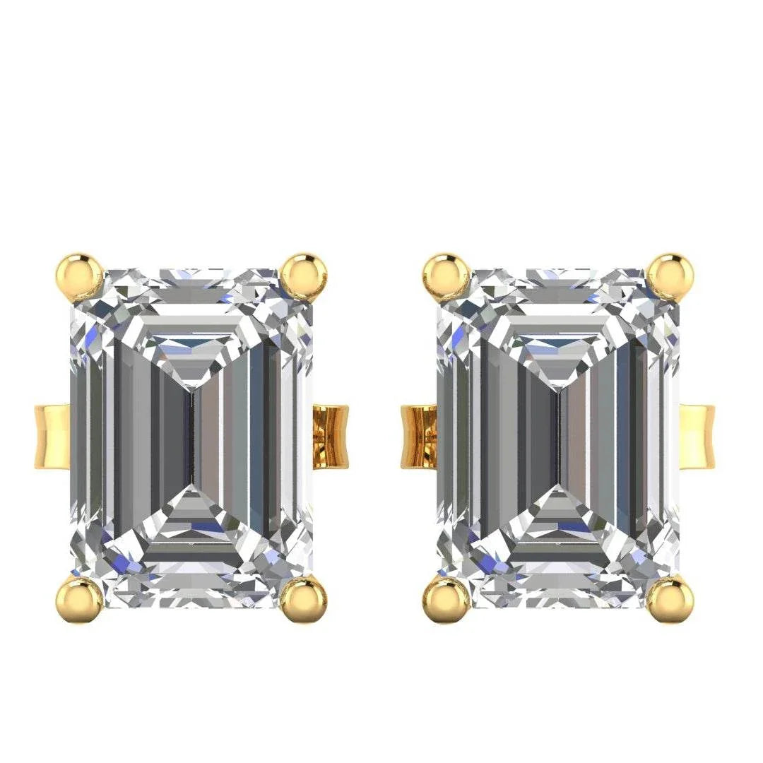 Jiya Emerald Cut Lab Grown Diamond Solitaire Earrings in Gold - Jewelslane