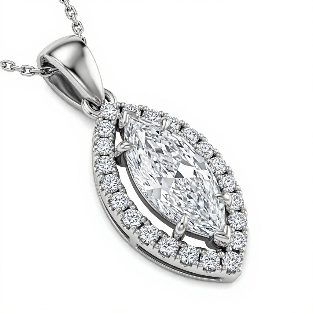 Joselin Marquise Shape Lab Diamond Solitaire Pendant - Jewelslane