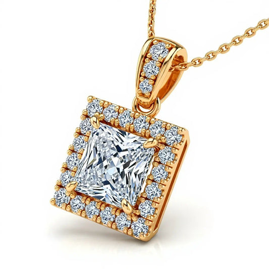 Kaili Princess Cut Lab Diamond Solitaire Pendant in Yellow Gold, Rose Gold, and White Gold – JewelsLane