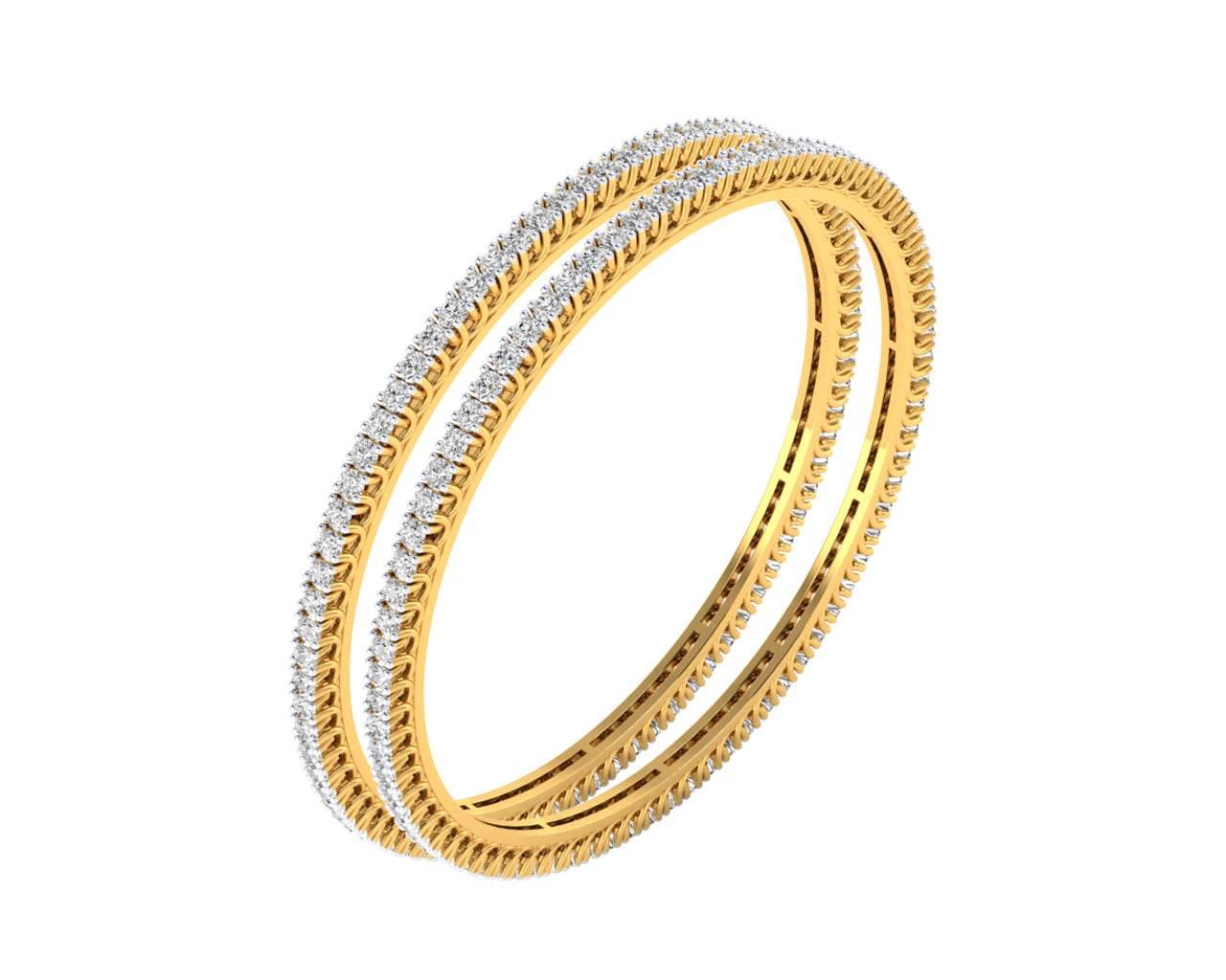 Kaira Pair of Ladies Diamond Bangle in Gold - Jewelslane