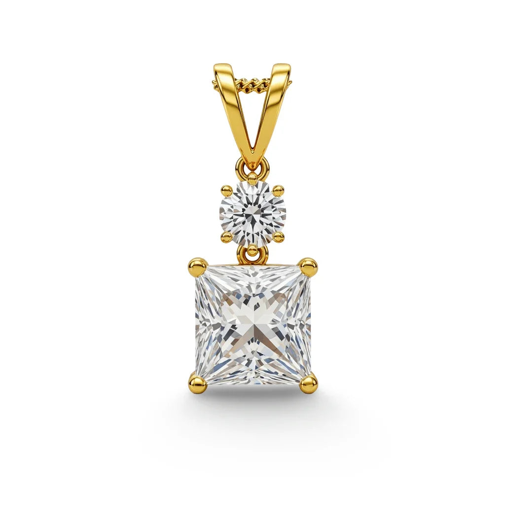 Kara Princess Cut Lab Grown Solitaire Diamond Pendant in Gold - Jewelslane
