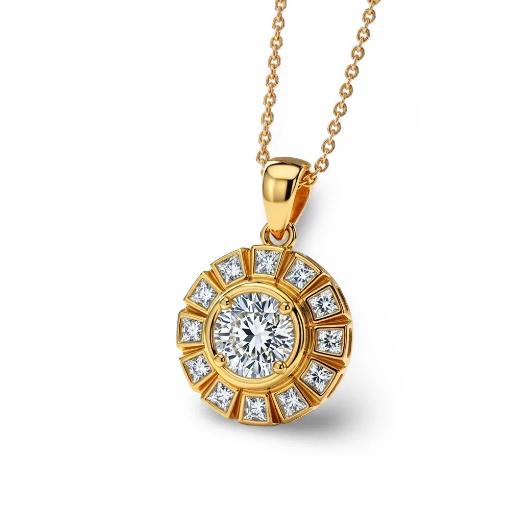 Kelly Bezel Set Round Brilliant Lab Diamond Solitaire Pendant in Yellow Gold, Rose Gold, and White Gold – JewelsLane