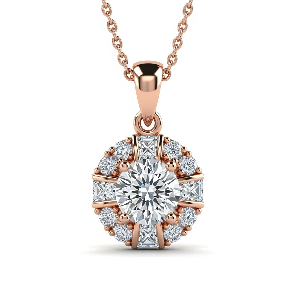 Keni Round Brilliant Cut Lab Diamond Solitaire Pendant in Yellow Gold, Rose Gold, and White Gold – JewelsLane