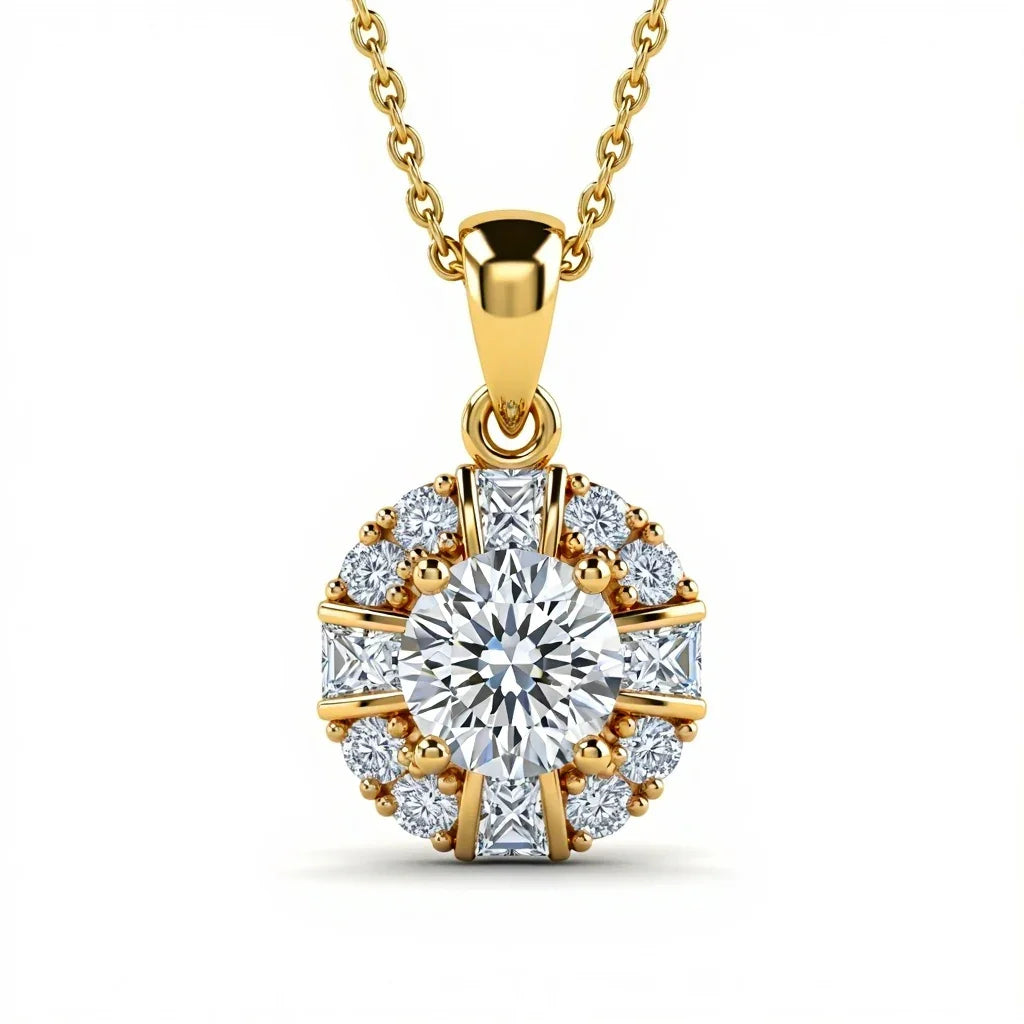 Keni Round Brilliant Cut Lab Diamond Solitaire Pendant in Yellow Gold, Rose Gold, and White Gold – JewelsLane