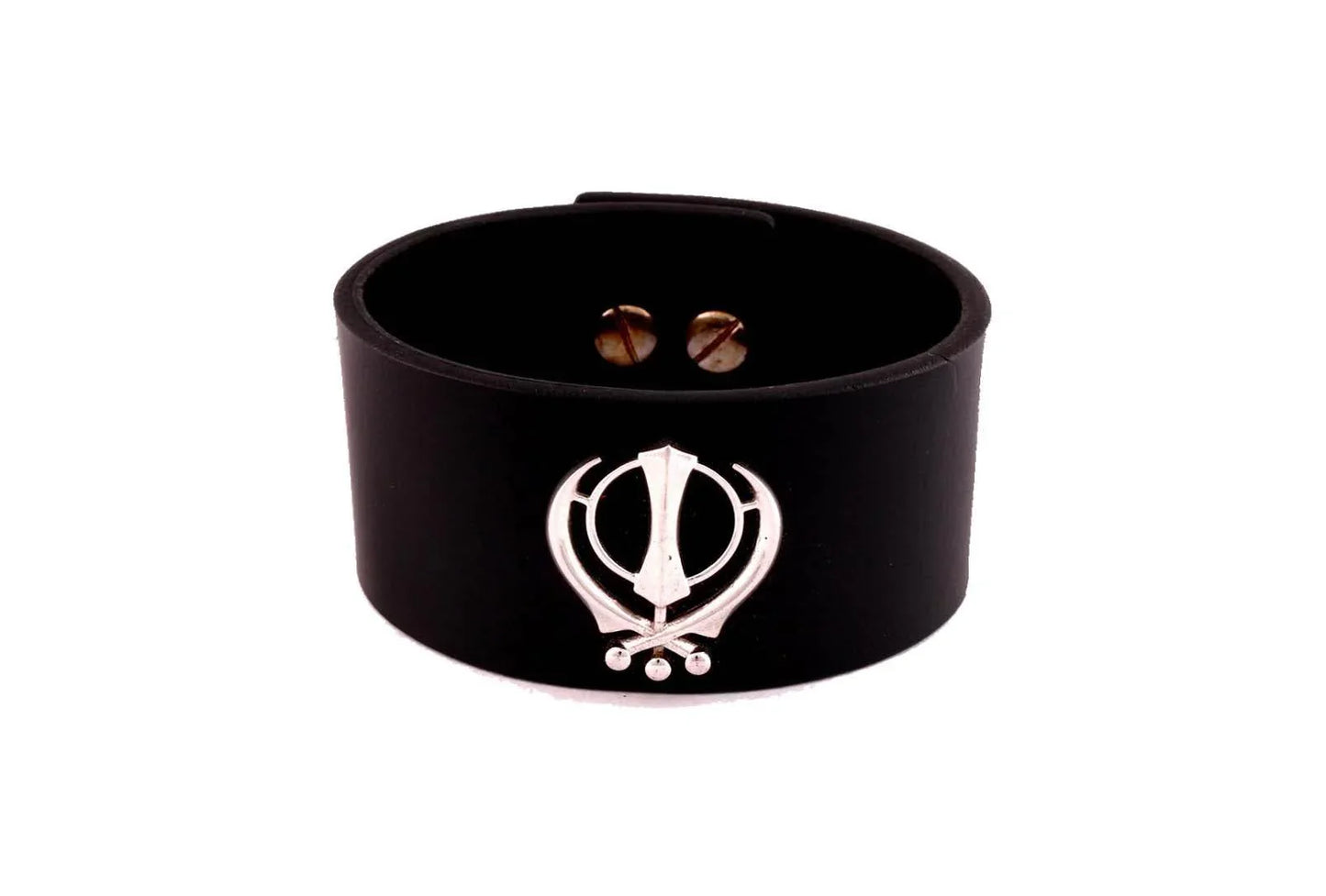 Khanda on wide Leather Band - Jewelslane