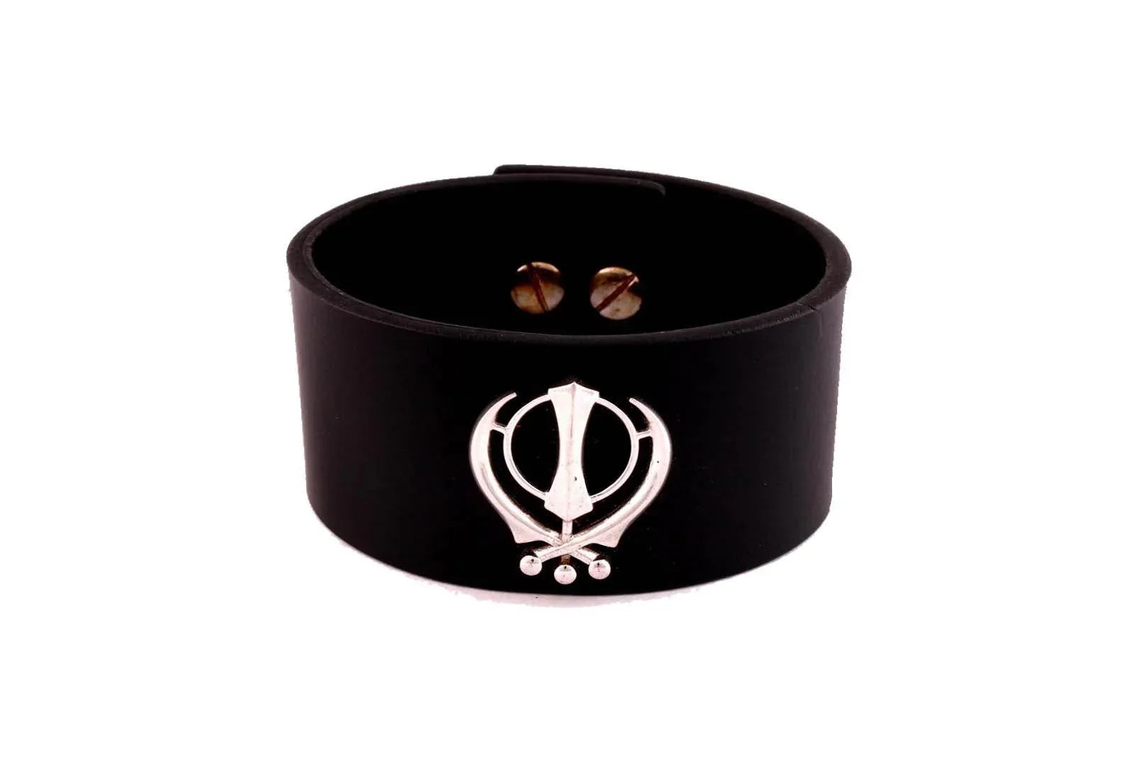 Khanda on wide Leather Band - Jewelslane