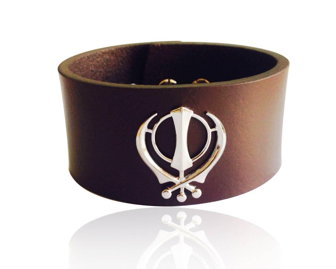 Khanda on wide Leather Band - Jewelslane