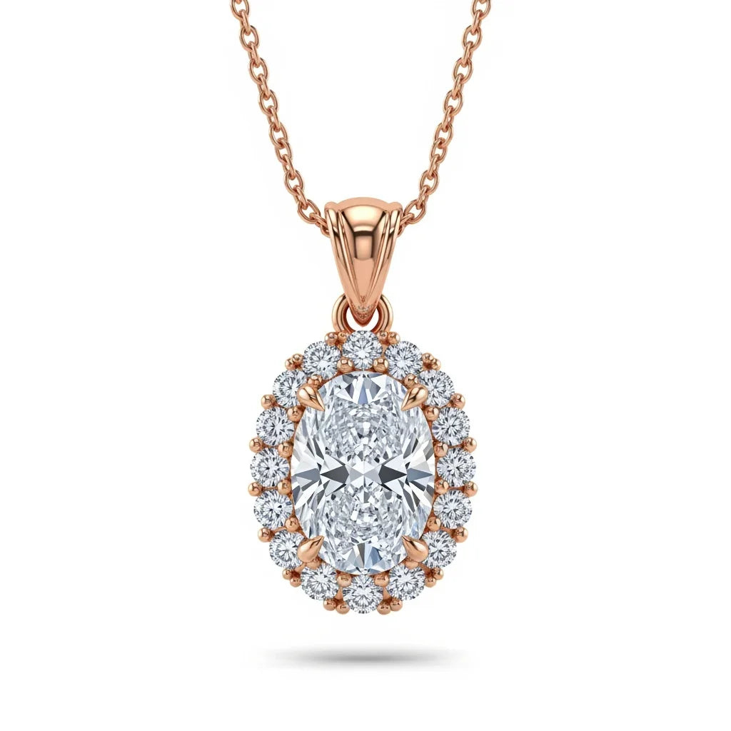 Kimi Oval Shape Lab Diamond Solitaire Pendant in Yellow Gold, Rose Gold, and White Gold – JewelsLane