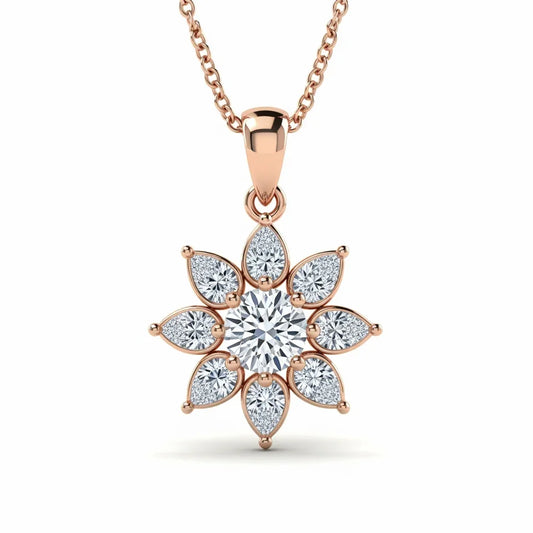 Kin Round Brilliant Cut Lab Diamond Solitaire Pendant in Yellow Gold, Rose Gold, and White Gold – JewelsLane