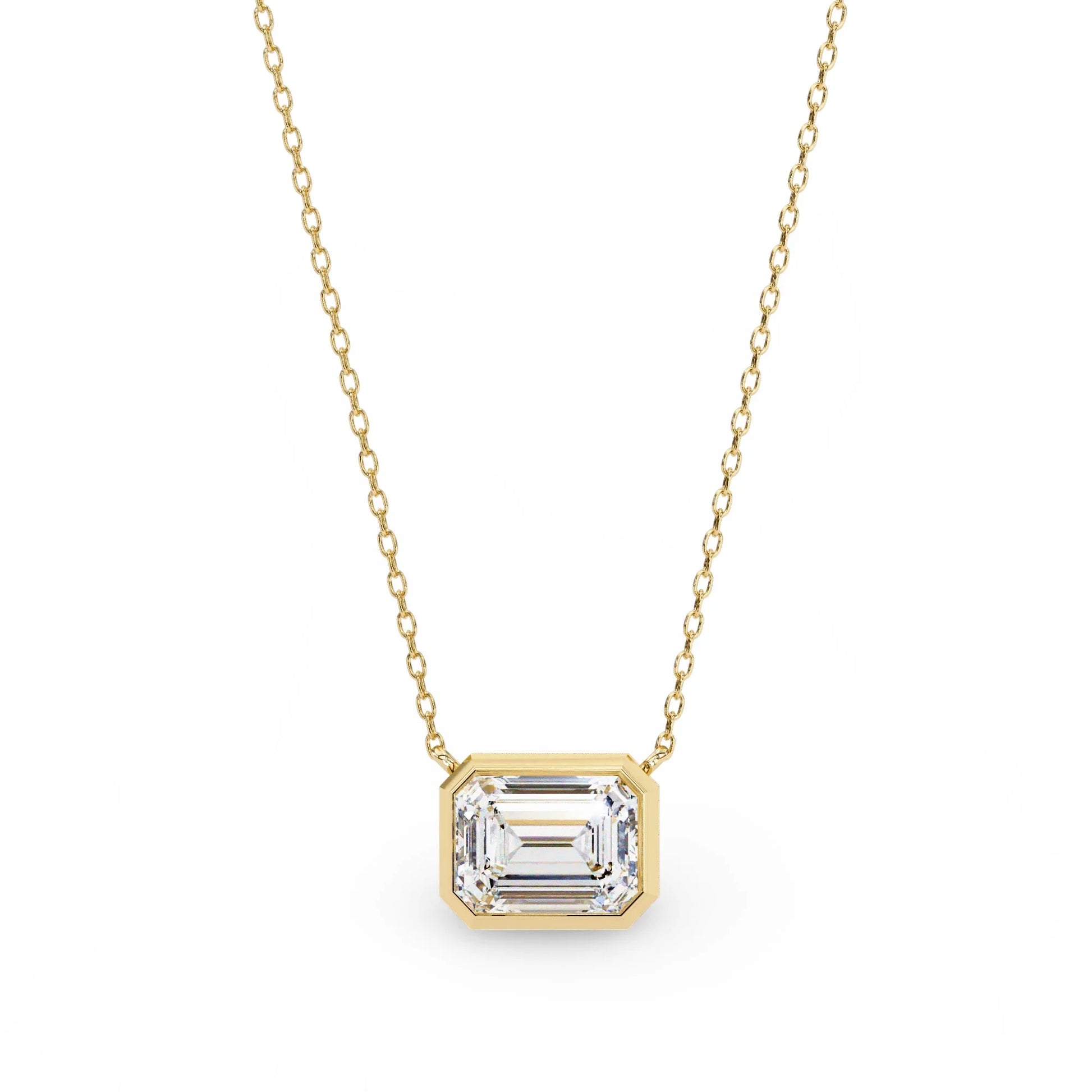 Lana Emerald Cut Lab Grown Diamond Solitaire Pendant on gold chain - Jewelslane