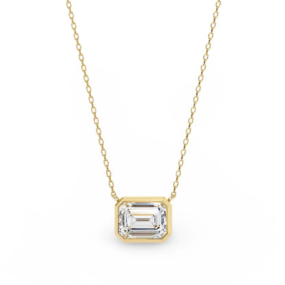 Lana Emerald Cut Lab Grown Diamond Solitaire Pendant on gold chain - Jewelslane