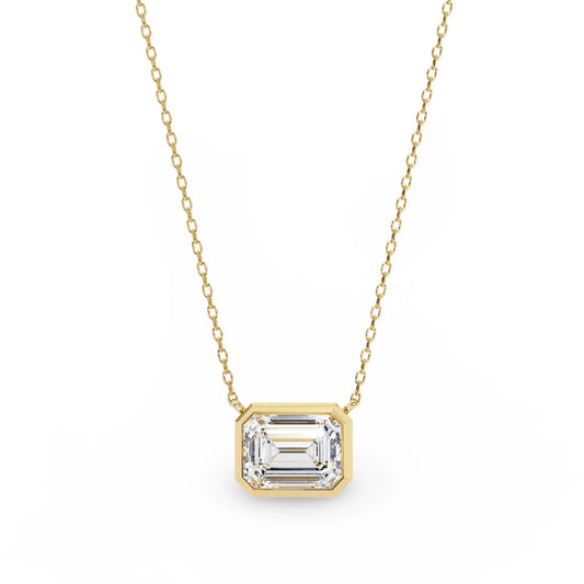 Lana Emerald Cut Lab Grown Diamond Solitaire Pendant on gold chain - Jewelslane