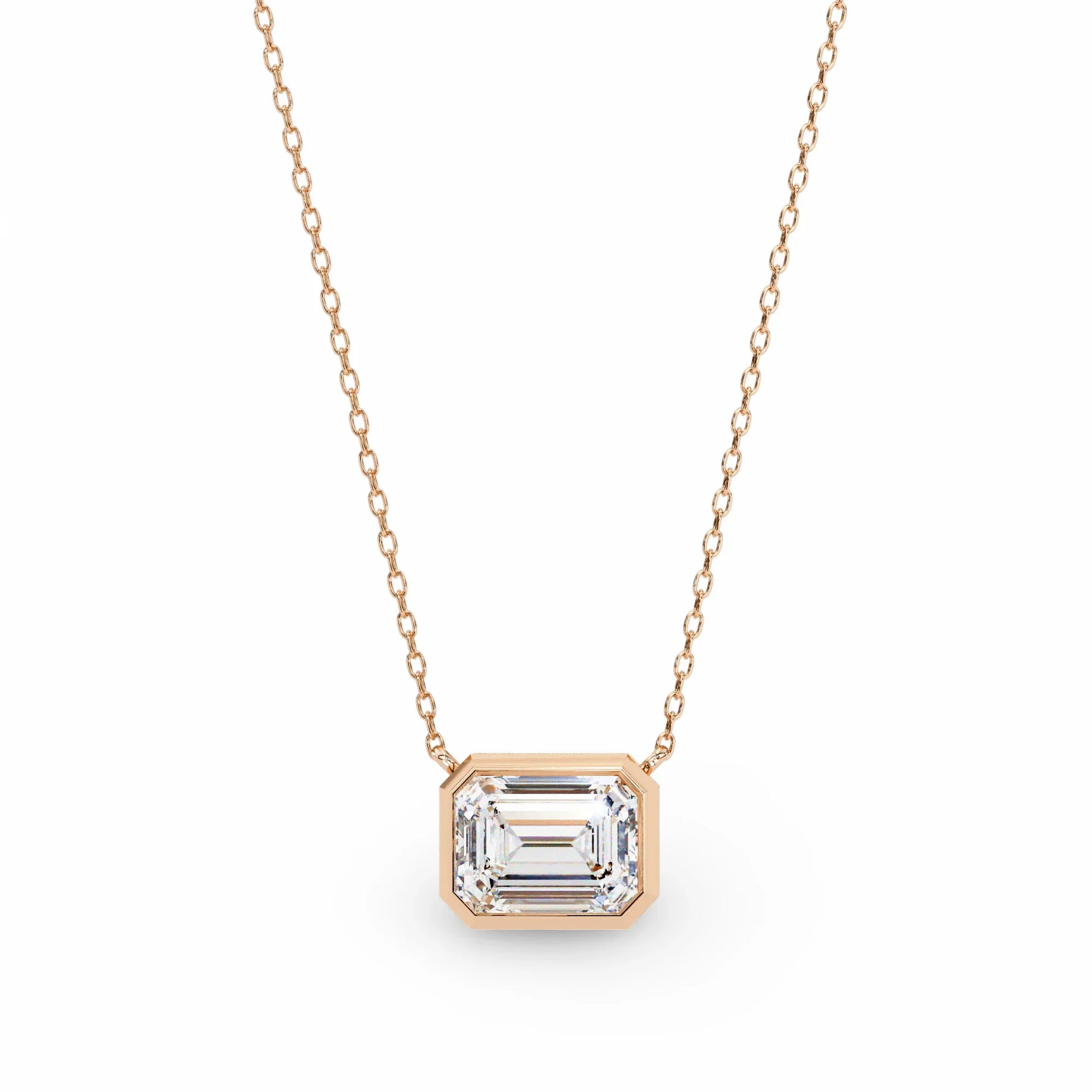 Lana Emerald Cut Lab Grown Diamond Solitaire Pendant on gold chain - Jewelslane