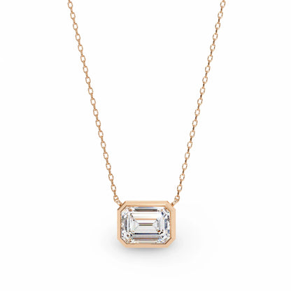 Lana Emerald Cut Lab Grown Diamond Solitaire Pendant on gold chain - Jewelslane