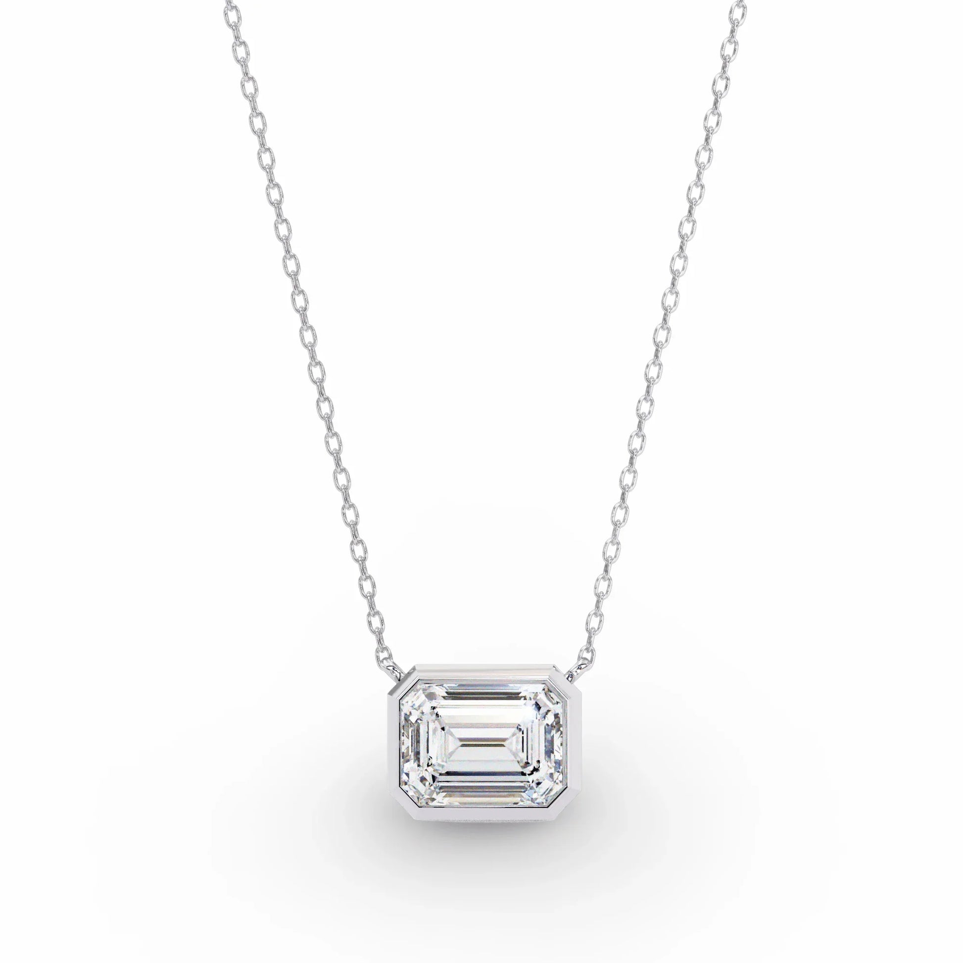 Lana Emerald Cut Lab Grown Diamond Solitaire Pendant on gold chain - Jewelslane