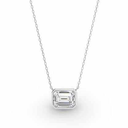 Lana Emerald Cut Lab Grown Diamond Solitaire Pendant on gold chain - Jewelslane