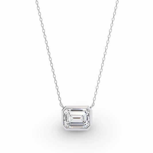 Lana Emerald Cut Lab Grown Diamond Solitaire Pendant on gold chain - Jewelslane