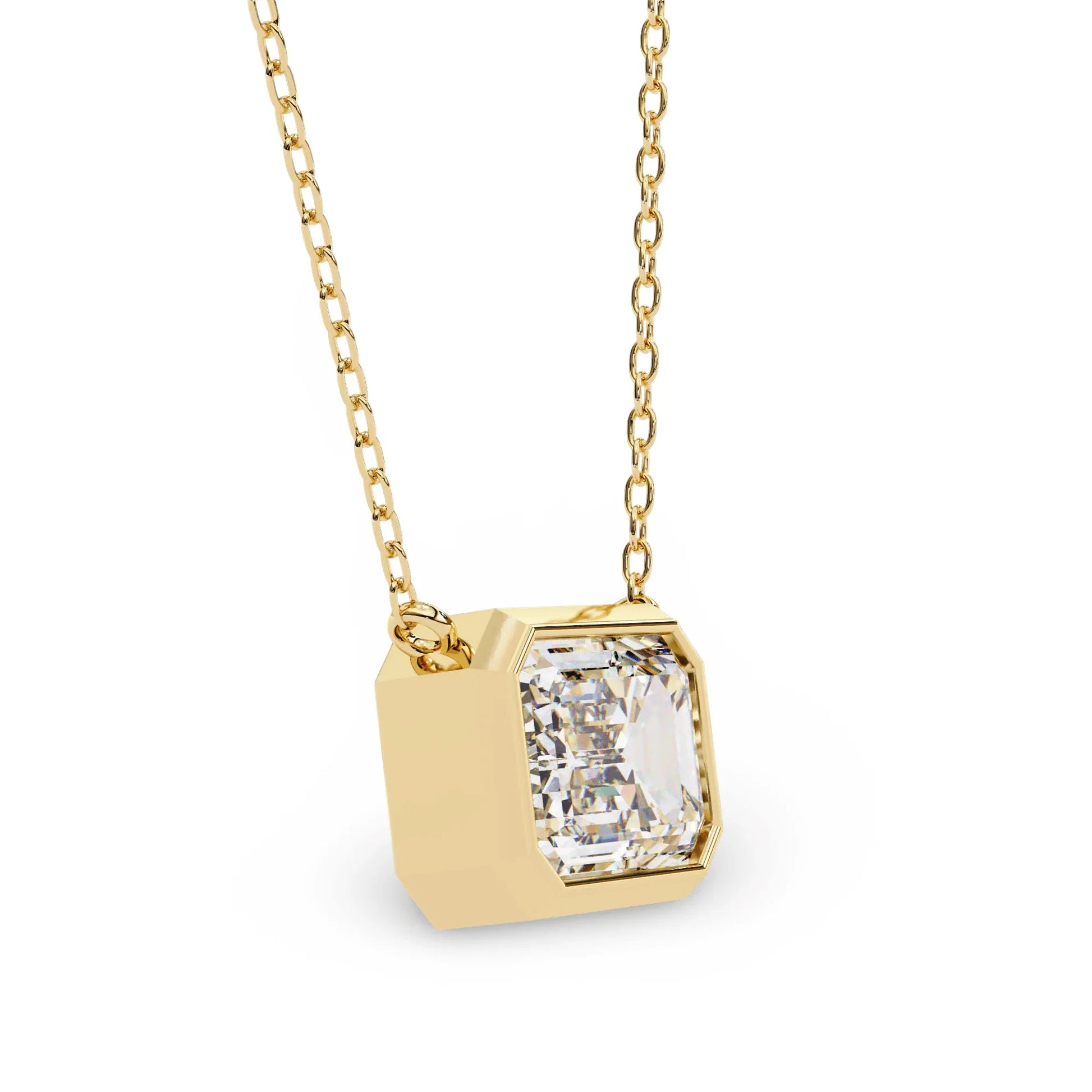 Lana Emerald Cut Lab Grown Diamond Solitaire Pendant on gold chain - Jewelslane
