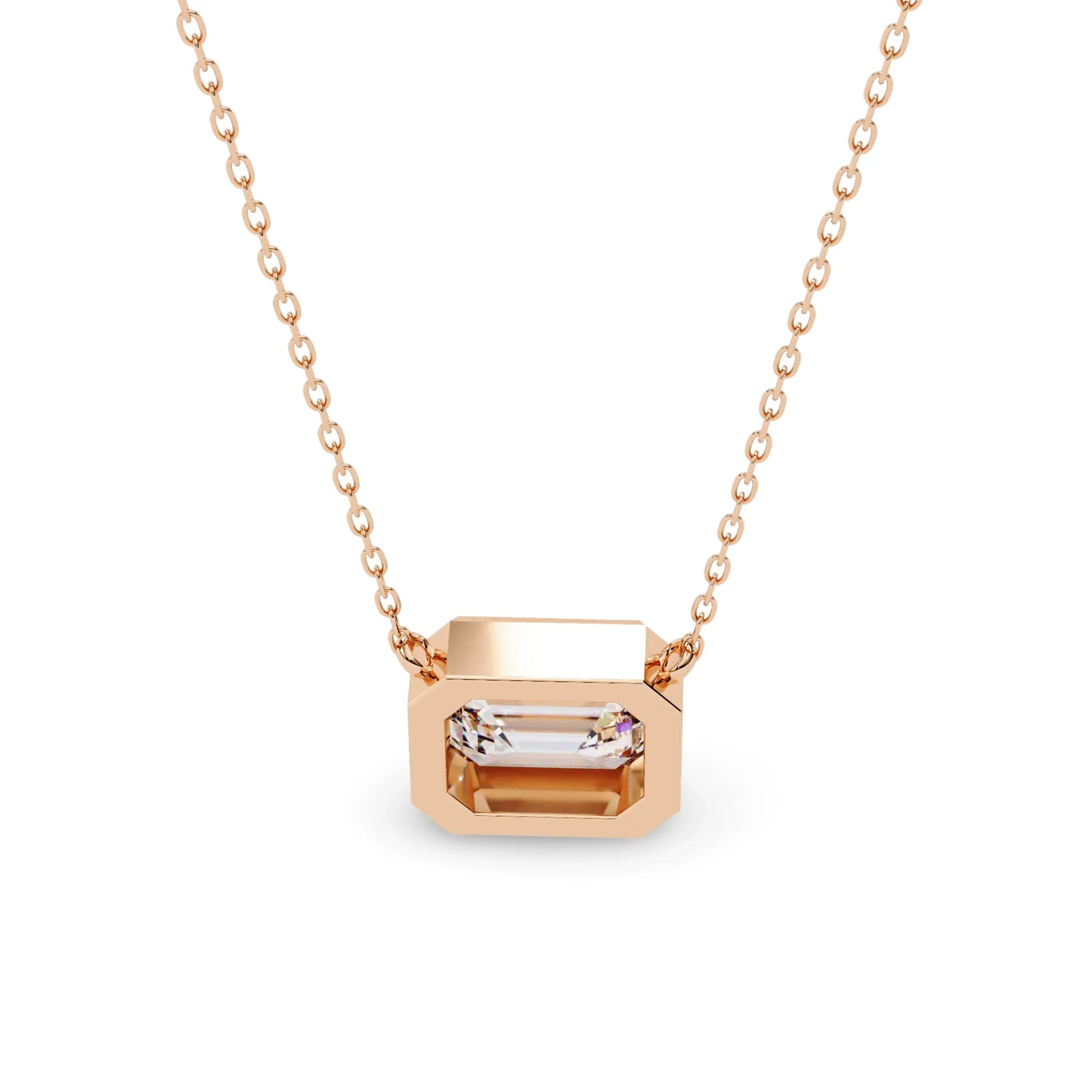 Lana Emerald Cut Lab Grown Diamond Solitaire Pendant on gold chain - Jewelslane