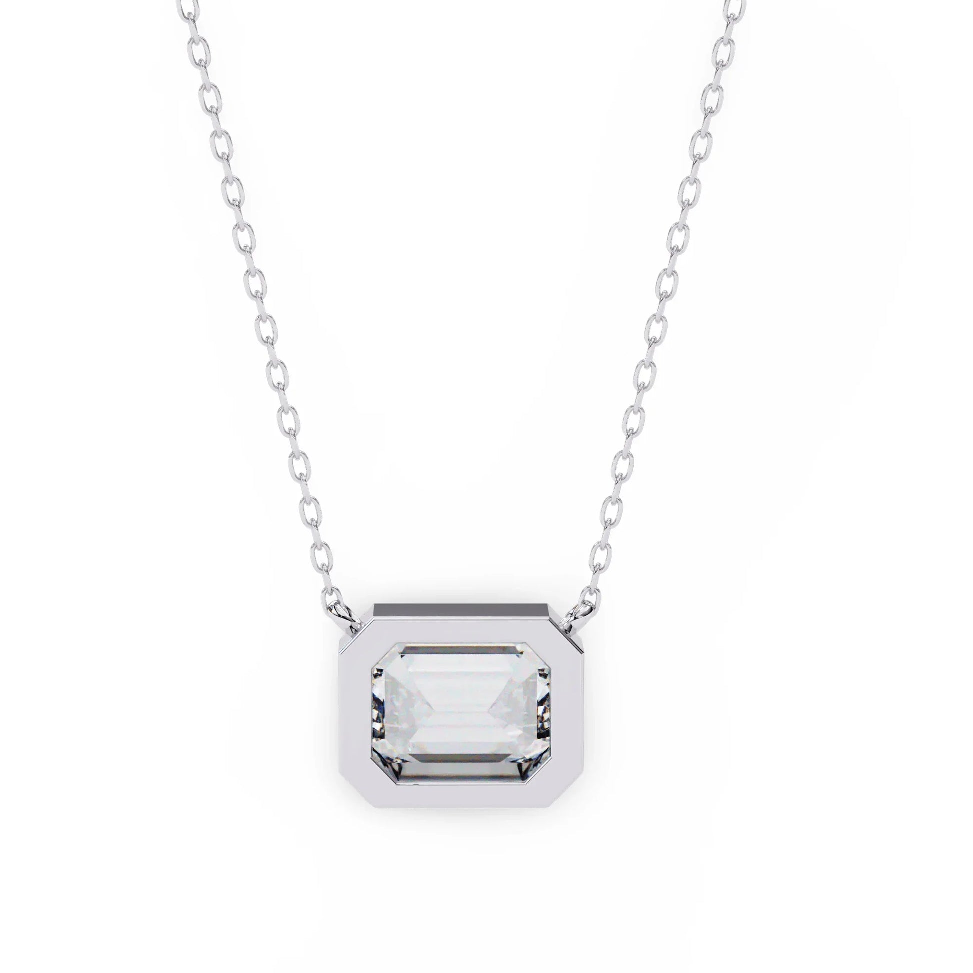 Lana Emerald Cut Lab Grown Diamond Solitaire Pendant on gold chain - Jewelslane