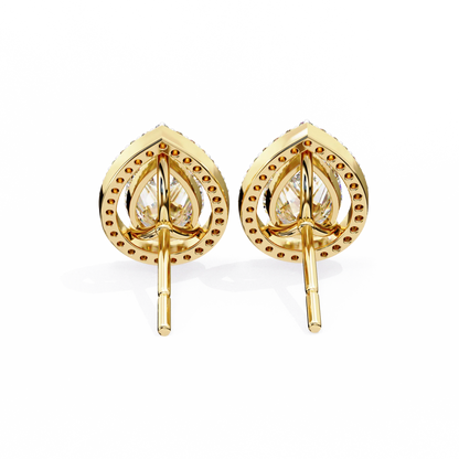 Leena Pear Shape Lab Grown Diamond Solitaire Earrings with diamond Halo in Gold  Additional Image 9