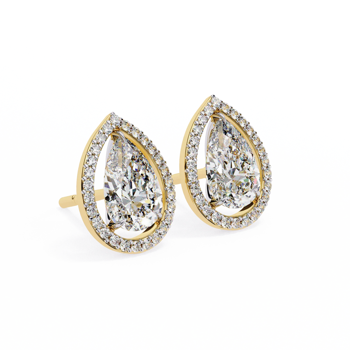 Leena Pear Shape Lab Grown Diamond Solitaire Earrings with diamond Halo in Gold  Additional Image 4