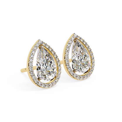 Leena Pear Shape Lab Grown Diamond Solitaire Earrings with diamond Halo in Gold  Additional Image 4