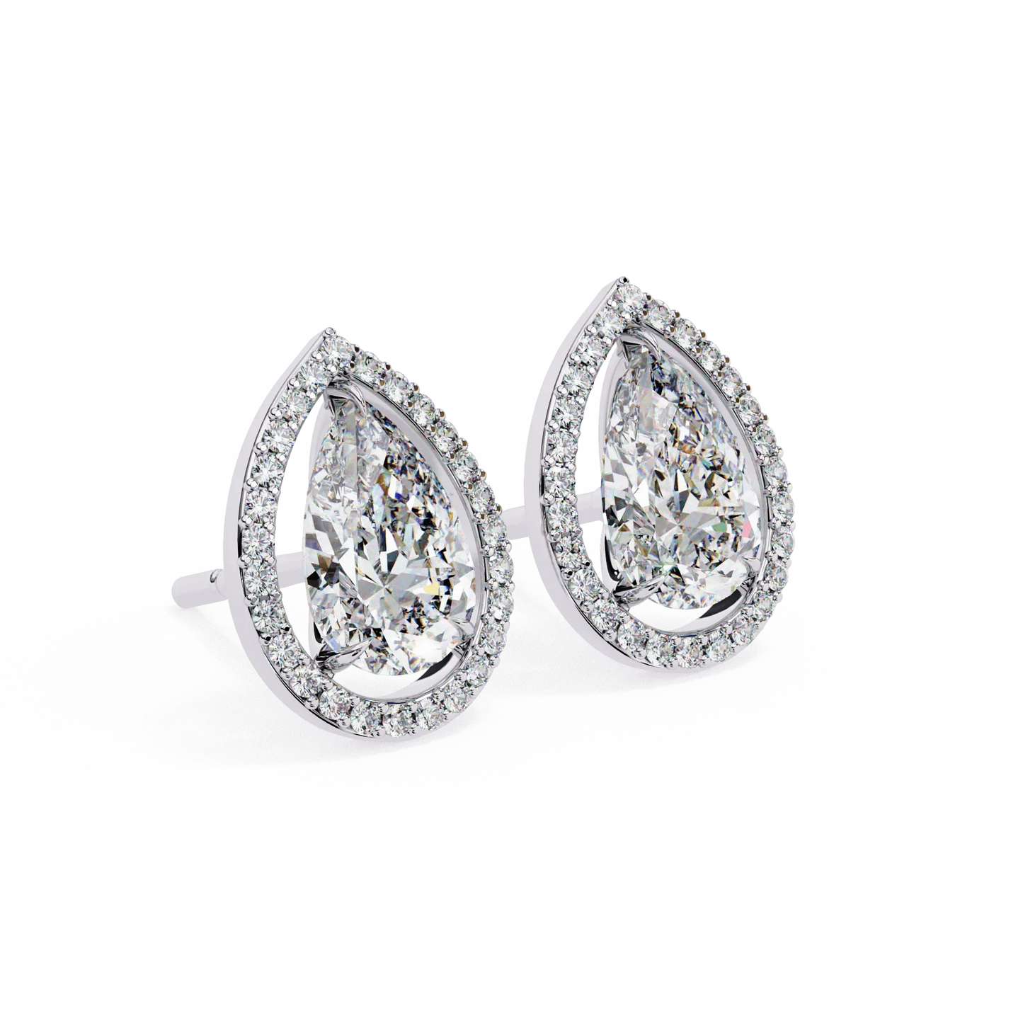 Leena Pear Shape Lab Grown Diamond Solitaire Earrings with diamond Halo in Gold  Additional Image 3