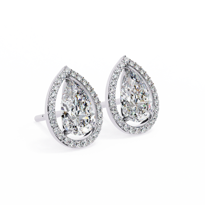 Leena Pear Shape Lab Grown Diamond Solitaire Earrings with diamond Halo in Gold  Additional Image 3