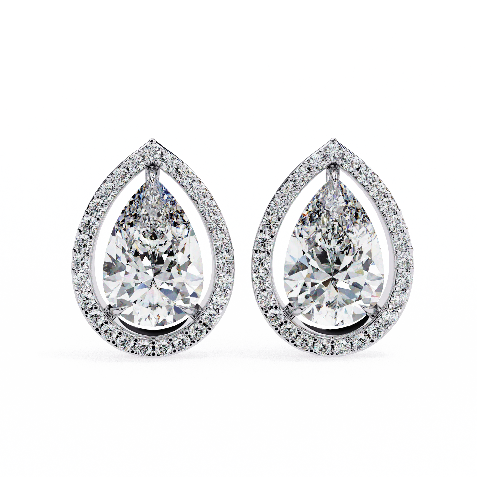 Leena Pear Shape Lab Grown Diamond Solitaire Earrings with diamond Halo in Gold  Additional Image 2