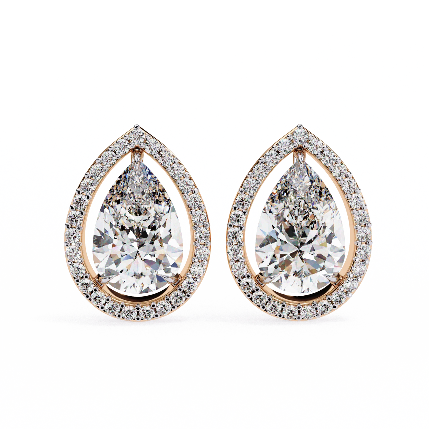 Leena Pear Shape Lab Grown Diamond Solitaire Earrings with diamond Halo in Gold  Primary Image