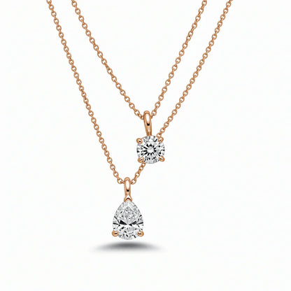 Lima Lab Grown Diamond Solitaire Necklace with Round & Pear solitaires - Jewelslane