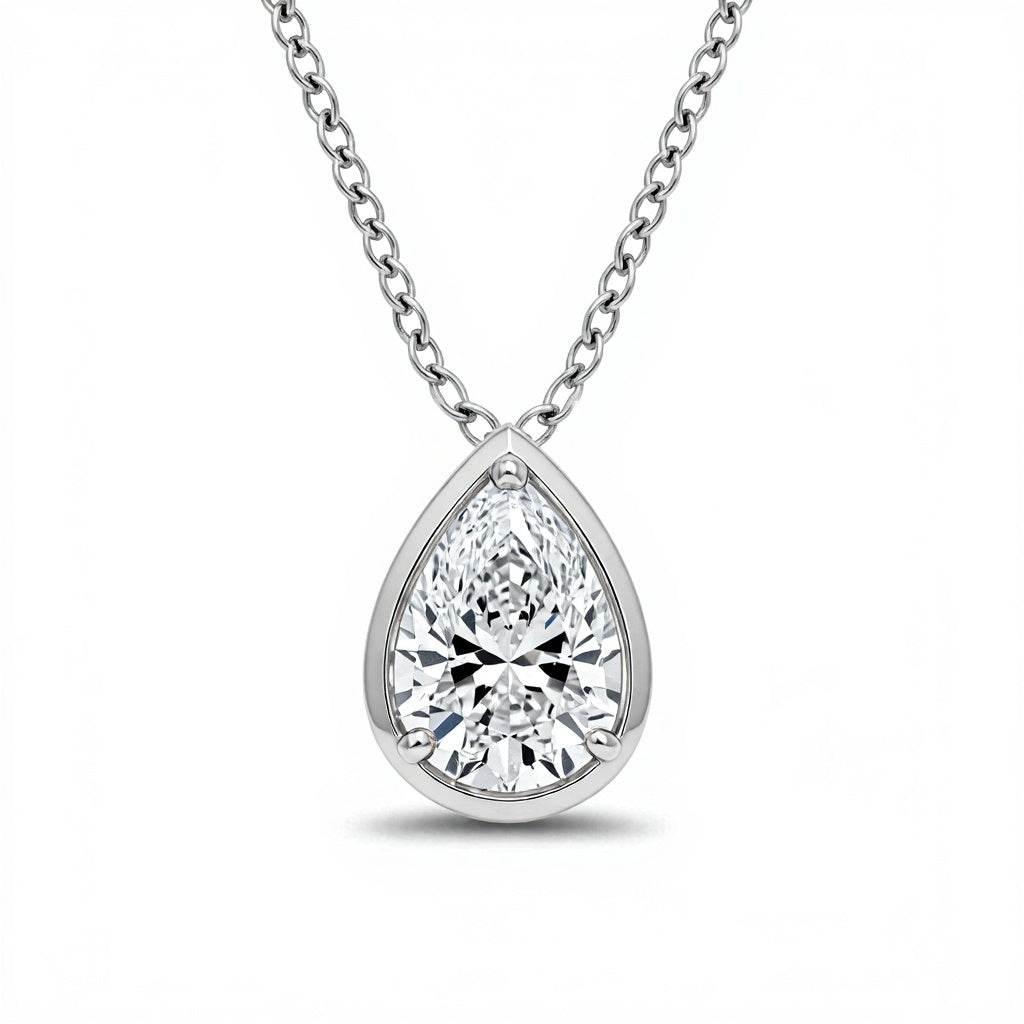 Natali Pear Shape Bezel set lab Diamond Pendant - Jewelslane