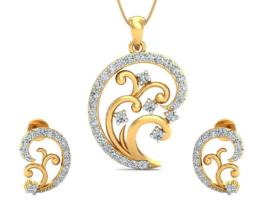 Nawra Diamond Pendant & Earring Set - Jewelslane