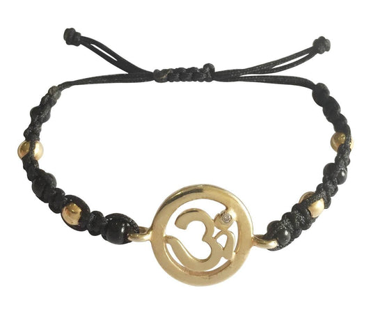 New Born Baby OM Bracelet in gold with black & gold beads for Nazaria - Jewelslane