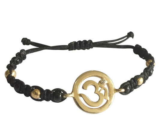 New Born Baby OM Bracelet in gold with black & gold beads for Nazaria - Jewelslane