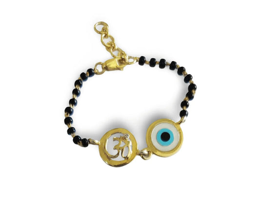 New born Baby Nazaria with Om and Evil Eye in gold - Jewelslane
