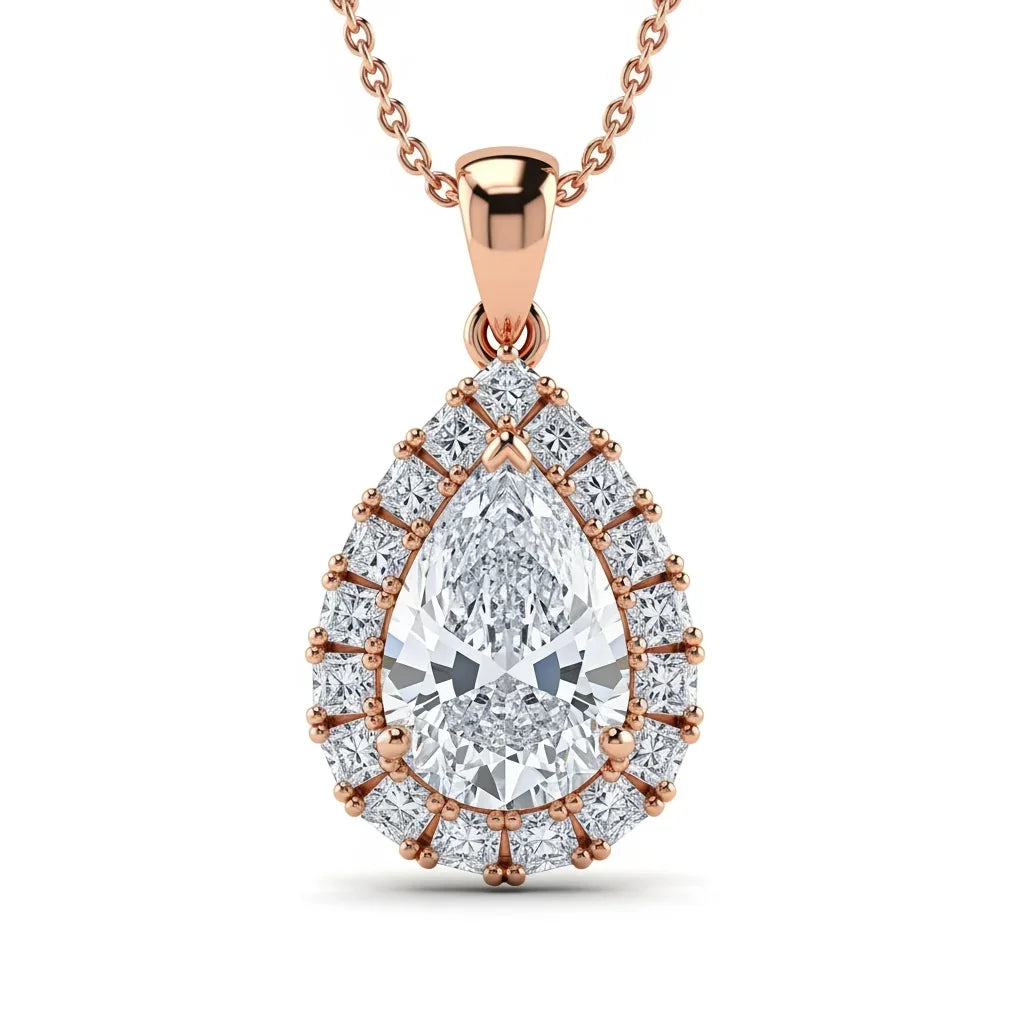Niki Pear Shape Lab Solitaire Diamond Pendant in Yellow Gold, Rose Gold, and White Gold – JewelsLane