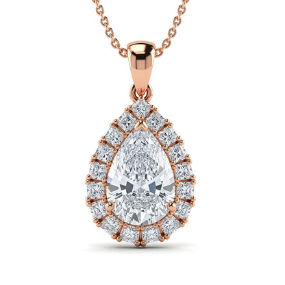 Niki Pear Shape Lab Solitaire Diamond Pendant in Yellow Gold, Rose Gold, and White Gold – JewelsLane