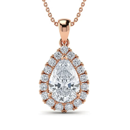 Niki Pear Shape Lab Solitaire Diamond Pendant in Yellow Gold, Rose Gold, and White Gold – JewelsLane