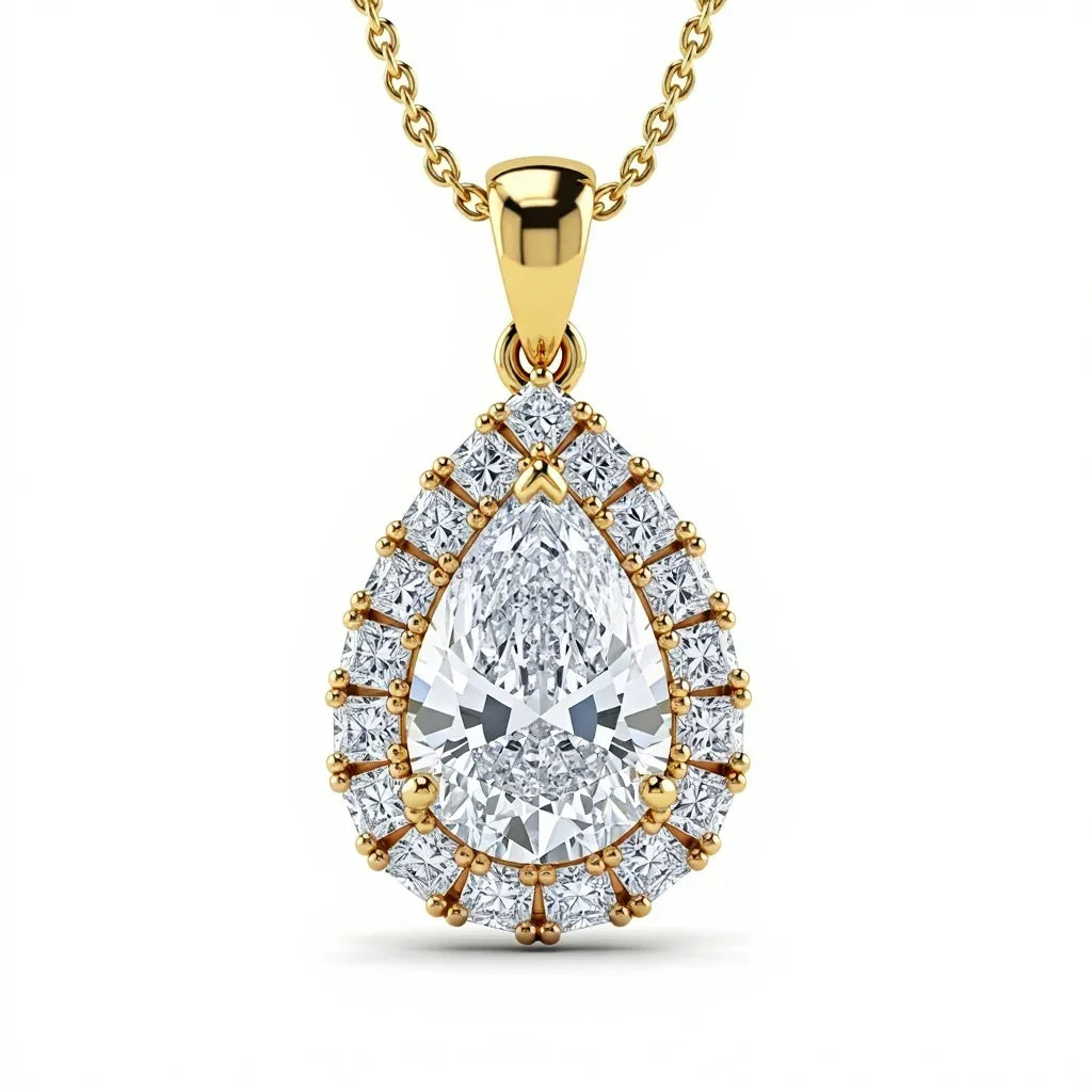 Niki Pear Shape Lab Solitaire Diamond Pendant in Yellow Gold, Rose Gold, and White Gold – JewelsLane