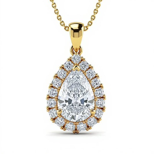 Niki Pear Shape Lab Solitaire Diamond Pendant in Yellow Gold, Rose Gold, and White Gold – JewelsLane