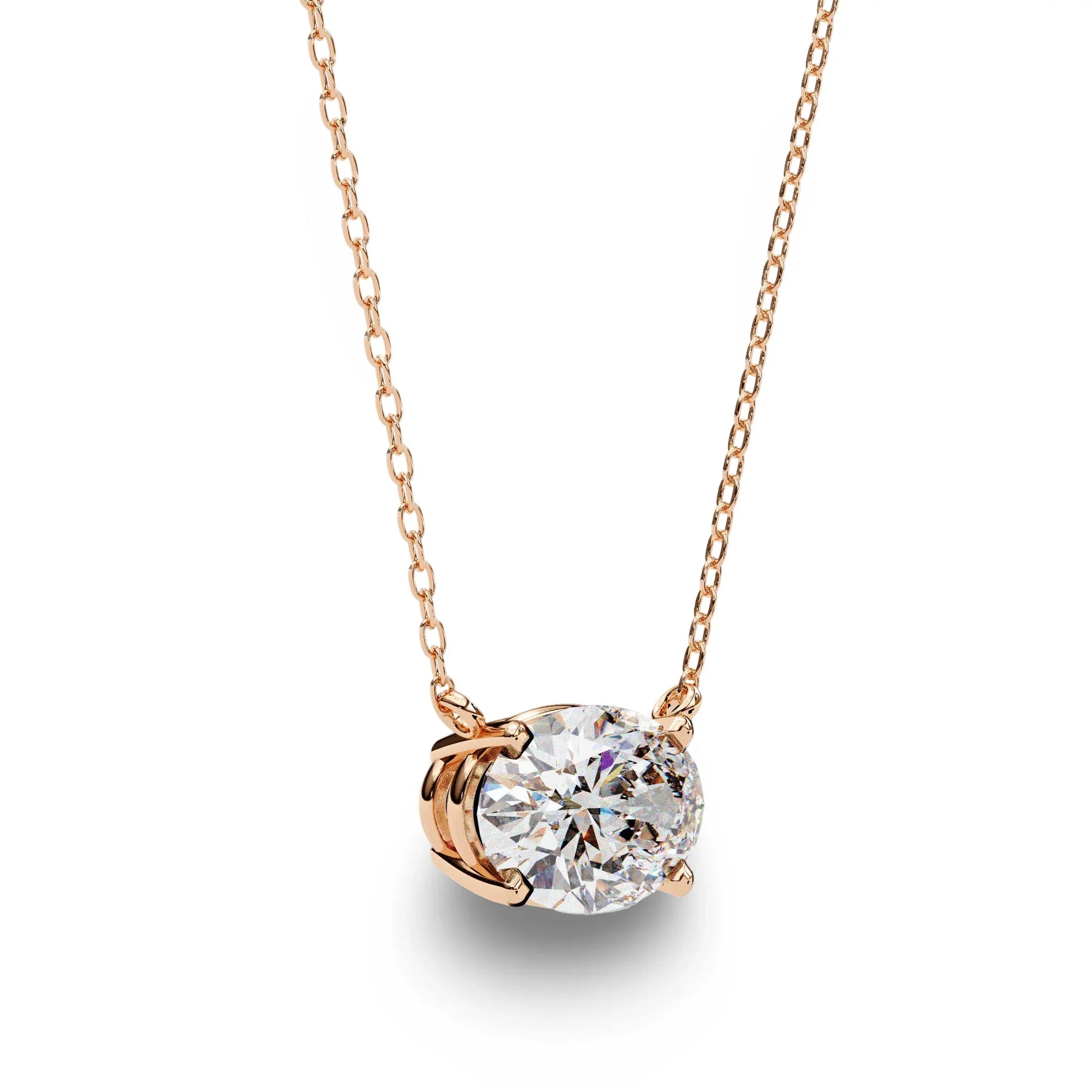 Olivia Oval Shape Lab Grown Diamond Solitaire Pendant on gold chain - Jewelslane