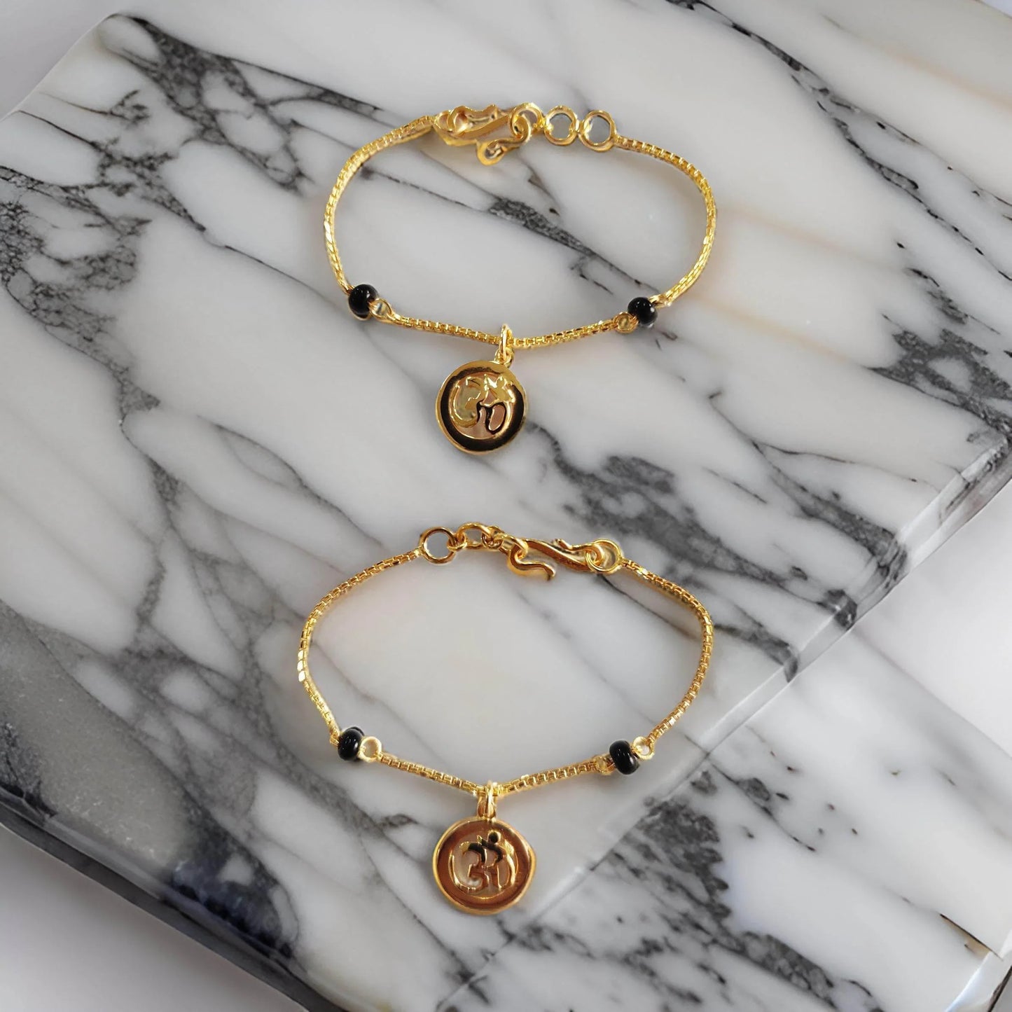 Auspicious Om Bracelet for New Born Baby with Black beads - Jewelslane