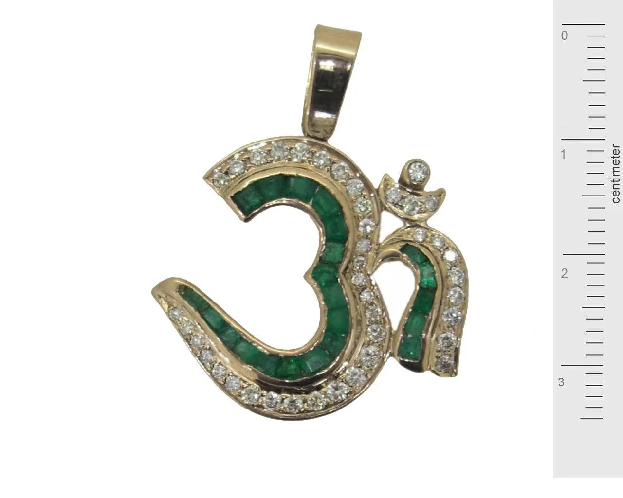 Om Pendant in Gold with Emeralds and Diamonds - Jewelslane