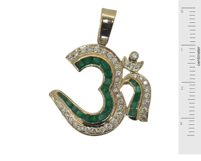 Om Pendant in Gold with Emeralds and Diamonds - Jewelslane