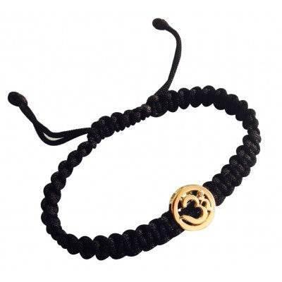 14k hallmarked gold om bracelet on Size Adjustable Thick Braided Nylon Thread - jewelslane