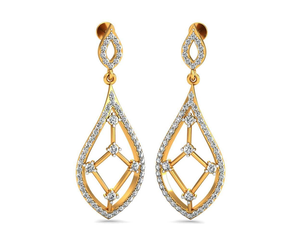 Rai Long Diamond Earrings in Gold - Jewelslane